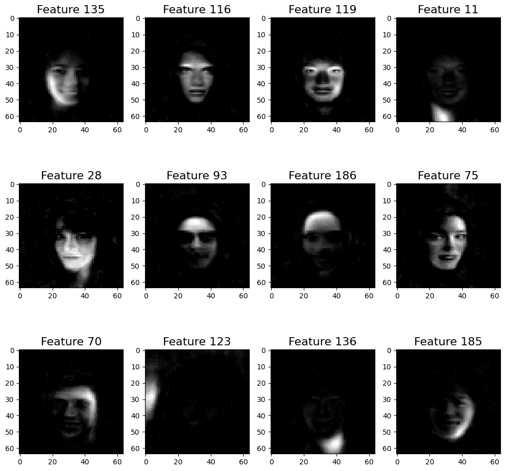 The top learned NNMF feature components rendered as 64×64 images — localized facial parts.